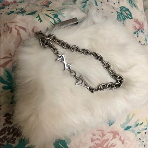 Armani Exchange White Rabbit Fur Clutch